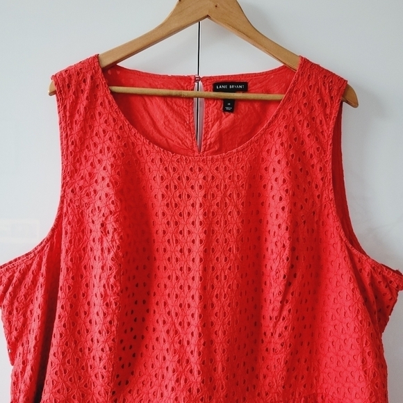 ☀️Lane Bryant Coral Red Eyelet Peplum Top - Picture 3 of 12